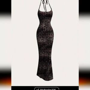 Leopard Print Halter Maxi Dress